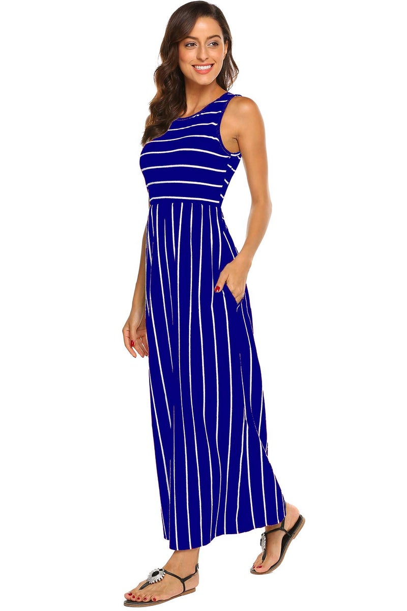 Hount Women's Summer Sleeveless Loose Maxi Dresses Casual Sundresses Blue Medium - Image 4